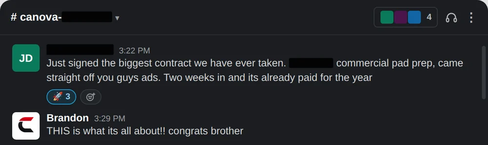 Client signed the biggest contract they had ever taken straight off the ads, already paid for the year two weeks in.